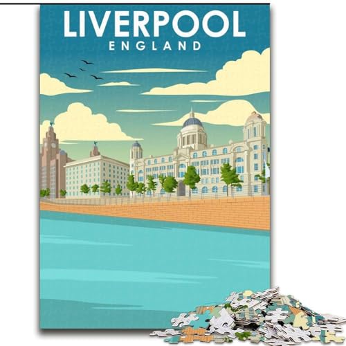 Puzzle für Teenager, Liverpool, England, Kunst, Stressabbau, schwierige Herausforderung, Wichtelgeschenke für Kinder ab 14 Jahren, 50x75cm von ABKMXDKZ