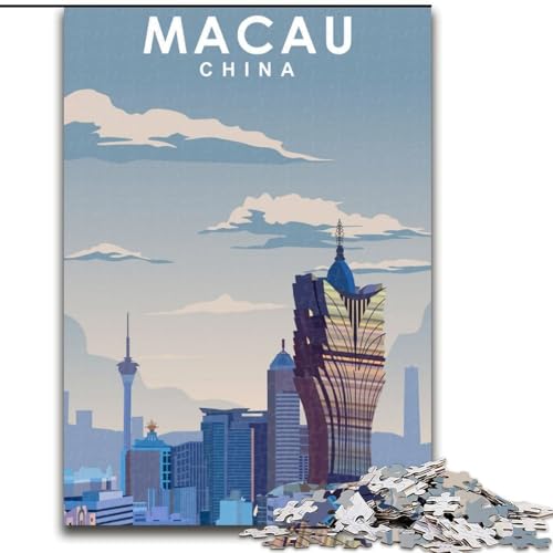 Puzzle für Teenager, Macau-Reiseposter, Stressabbau mit vollständig ineinandergreifenden, zufällig geformten Teilen für Kinder ab 14 Jahren, 50x75cm von ABKMXDKZ