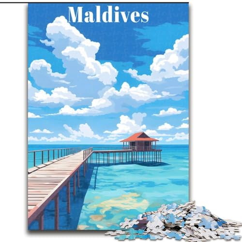 Puzzle für Teenager, Malediven-Reise, Stressabbau mit vollständig ineinandergreifenden, zufällig geformten Teilen für Kinder ab 14 Jahren, 26x38cm von ABKMXDKZ