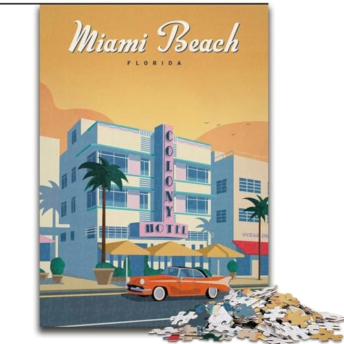 Puzzle für Teenager, Miami Beach, Stressabbau, schwierige Herausforderung, Wichtelgeschenke für Kinder ab 14 Jahren, 26x38cm von ABKMXDKZ