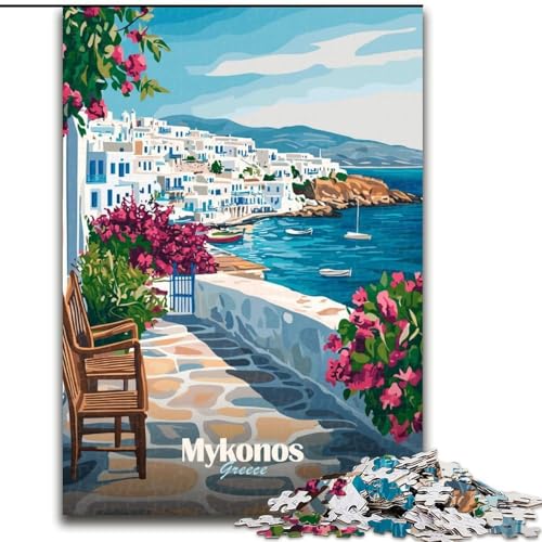 Puzzle für Teenager, Mykonos, Griechenland-Landschaft, Stressabbau, schwierige Herausforderung, Wichtelgeschenke für Kinder ab 14 Jahren, 50x75cm von ABKMXDKZ