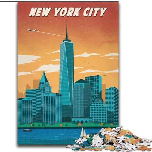 Puzzle für Teenager, New York City, Reisekunst, Stressabbau mit vollständig ineinandergreifenden, zufällig geformten Teilen, für Kinder ab 14 Jahren, 50x75cm von ABKMXDKZ