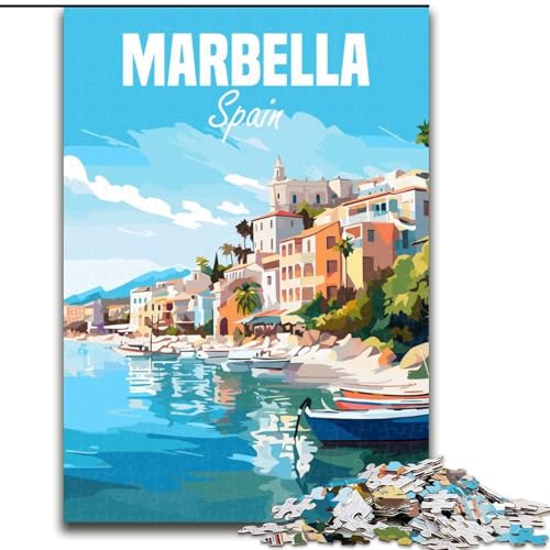 Puzzle für Teenager, Reisepost von Marbella, Spanien, Stressabbau, schwierige Herausforderung, Wichtelgeschenke für Kinder ab 14 Jahren, 26x38cm von ABKMXDKZ