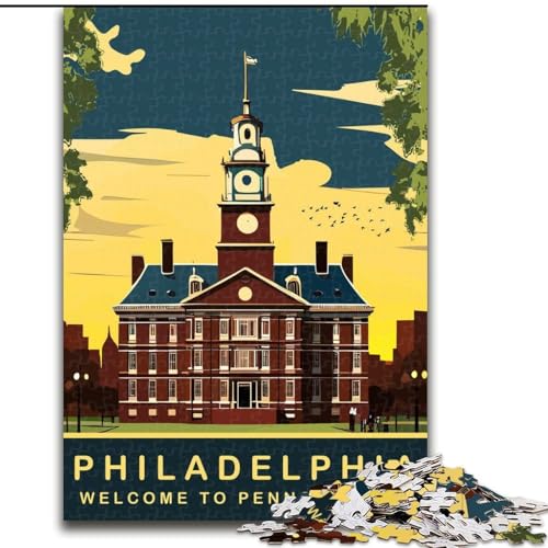 Puzzle für Teenager Philadelphia, Stressabbau, schwierige Herausforderung, Wichtelgeschenke für Kinder ab 14 Jahren, 26x38cm von ABKMXDKZ