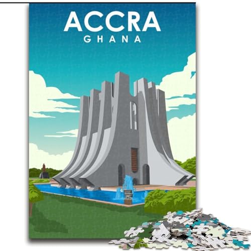 Puzzle mit 1000 Teilen für Teenager, Accra Ghana-Reiseposter, hilft dem Gehirn, süchtig machendes Spielzeug zu trainieren, um Geduld zu fördern und das Gedächtnis zu verbessern, 26x38cm von ABKMXDKZ