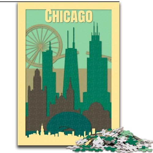 Puzzle mit 1000 Teilen für Teenager, Chicago-Reiseposter, Lernspielzeug, einzigartige Geburtstags- und Geschenkideen für Kinder ab 14 Jahren, 50x75cm von ABKMXDKZ