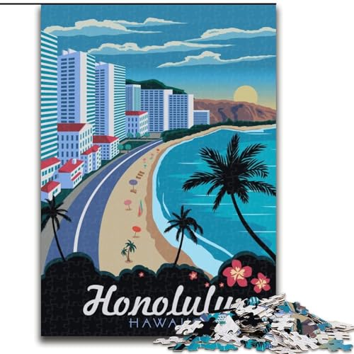 Puzzle mit 1000 Teilen für Teenager, Honolulu, Hawaii, Reise, Lernspielzeug, einzigartige Geburtstags- und Geschenkideen für Kinder ab 14 Jahren, 26x38cm von ABKMXDKZ