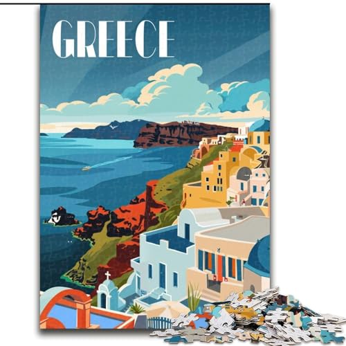 Puzzle mit 1000 Teilen für Teenager, griechische Küste, hilft dem Gehirn, süchtig machendes Spielzeug zu trainieren, um Geduld zu fördern und das Gedächtnis zu verbessern, 26x38cm von ABKMXDKZ