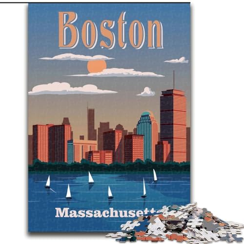 Puzzles für Erwachsene und Jugendliche, 1000-teiliges Puzzle, Boston City, Massachusetts, Spiele, Spielzeug, Geschenk, einzigartige Geburtstags- und Geschenkideen für Kinder ab 14 Jahren, 26x38cm von ABKMXDKZ