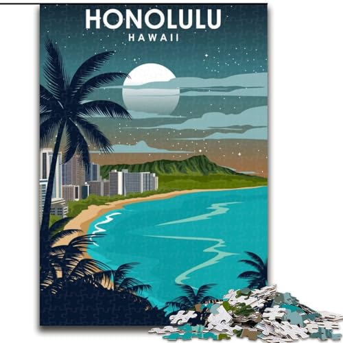 Puzzles für Erwachsene und Jugendliche, 1000-teiliges Puzzle, Honolulu, Hawaii bei Nacht, Spiele, Spielzeug, Geschenk, einzigartige Geburtstags- und Geschenkideen für Kinder ab 14 Jahren, 50x75cm von ABKMXDKZ