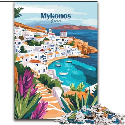 Puzzles für Erwachsene und Jugendliche, 1000-teiliges Puzzle, Mykonos, Griechenland-Poster, Spiele, Spielzeug, Geschenk, einzigartige Geburtstags- und Geschenkideen für Kinder ab 14 Jahren, 26x38cm von ABKMXDKZ