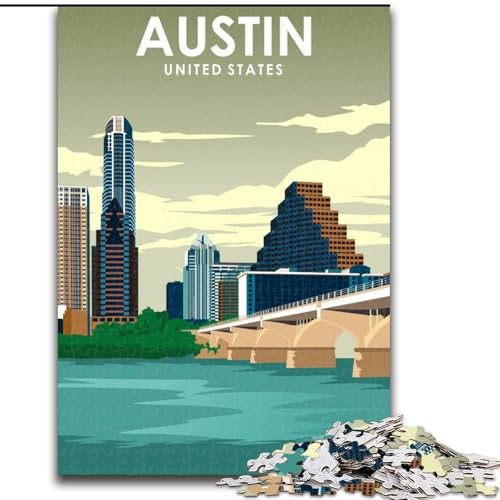 Puzzles für Erwachsene und Jugendliche, Puzzle, Austin Texas Reiseplakat, Lernspiele, Heimdekoration, geeignet für die Schreibtischdekoration, 50x75cm Puzzles für Erwachsene und Jugendliche, Puzzle, Austin Texas Reiseplakat, Lernspiele, Heimdekoration, geeignet für die Schreibtischdekoration, 50x75cm von ABKMXDKZ