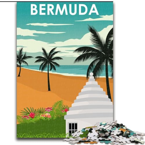 Puzzles für Erwachsene und Jugendliche, Puzzle, Bermuda-Reiseposter, Lernspiele, Heimdekoration, geeignet für die Schreibtischdekoration, 26x38cm von ABKMXDKZ
