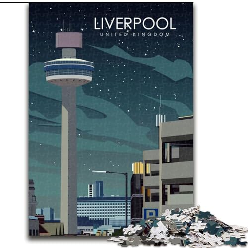 Puzzles für Erwachsene und Jugendliche, Puzzle, Liverpool-Reiseplakat, Lernspiele, Heimdekoration, geeignet für die Schreibtischdekoration, 26x38cm von ABKMXDKZ