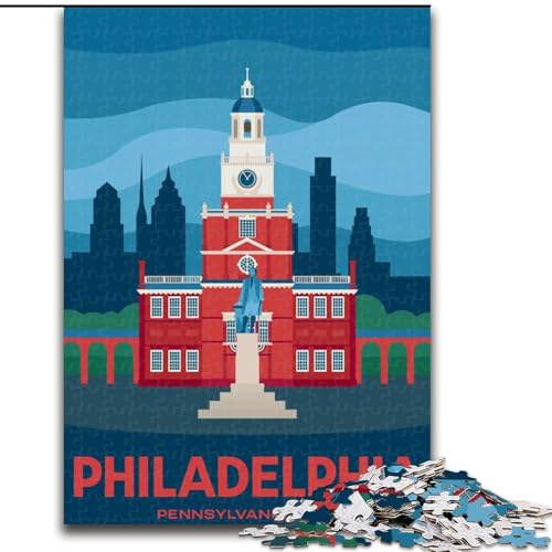 Puzzles für Erwachsene und Jugendliche, Puzzle, Philadelphia, USA-Stadtbild, Lernspiele, Heimdekoration, geeignet für die Schreibtischdekoration, 26x38cm von ABKMXDKZ