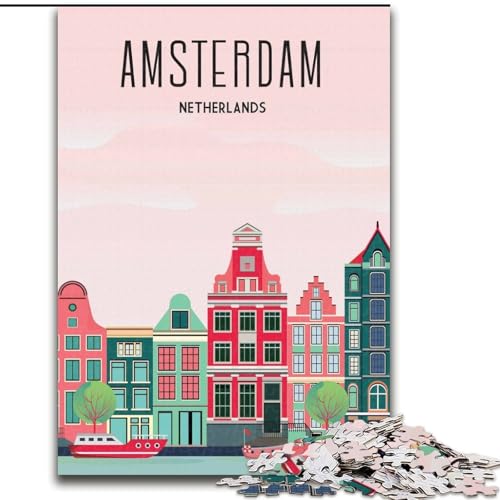 Puzzles für Erwachsene und Jugendliche, Puzzle Amsterdam Travel Vintage, Lernspiele, Heimdekoration, geeignet für die Schreibtischdekoration, 26x38cm Puzzles für Erwachsene und Jugendliche, Puzzle Amsterdam Travel Vintage, Lernspiele, Heimdekoration, geeignet für die Schreibtischdekoration, 26x38cm von ABKMXDKZ