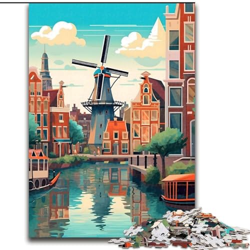 Puzzles für Erwachsene und Jugendliche, Puzzle Amsterdam Windmühlenreise, Lernspiele, Heimdekoration, geeignet für die Schreibtischdekoration, 26x38cm von ABKMXDKZ