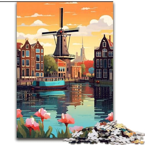 Puzzles für Erwachsene und Jugendliche, Puzzle Amsterdam Windmühlenreise, Lernspiele, Heimdekoration, geeignet für die Schreibtischdekoration, 26x38cm von ABKMXDKZ