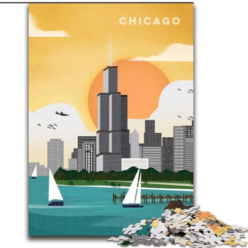 Puzzles für Erwachsene und Jugendliche, Puzzle Chicago, pädagogisches Spielzeug zum Stressabbau, tolle Geschenke und Spielzeuge, 26x38cm von ABKMXDKZ