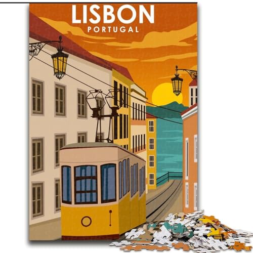 Puzzles für Erwachsene und Jugendliche, Puzzle Lissabon, Portugal, Straßenbahnkunst, Lernspiele, Heimdekoration, geeignet für die Schreibtischdekoration, 26x38cm von ABKMXDKZ