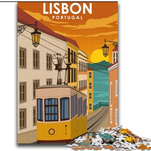 Puzzles für Erwachsene und Jugendliche, Puzzle Lissabon, Portugal, Straßenbahnkunst, Lernspiele, Heimdekoration ganze Familie, 70x100cm von ABKMXDKZ