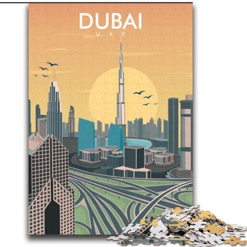 Puzzles für Erwachsene und Jugendliche, Puzzle mit Dubai-Skyline-Illustration, Lernspiele, Heimdekoration ganze Familie, 70x100cm von ABKMXDKZ