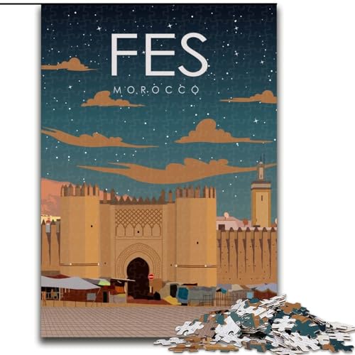 Puzzles für Erwachsene und Jugendliche,1000-teiliges Puzzle,FES,Marokko,Reiseposter,geeignet für Personen ab 14 Jahren,anspruchsvoll zu vervollständigen,Aber lustig und humorvoll,tolles Geschenk von ABKMXDKZ