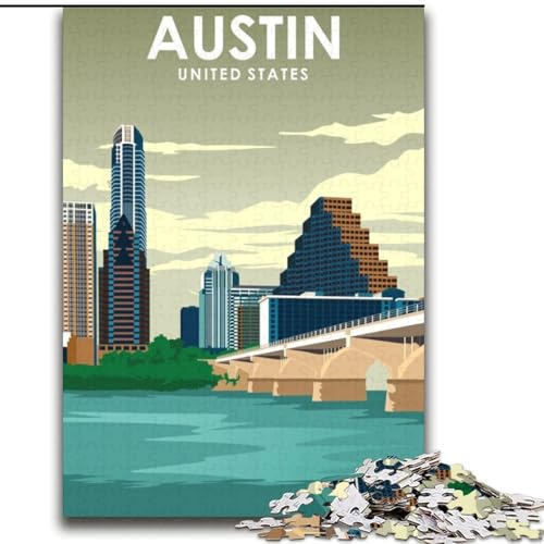Puzzles für Erwachsene und Teenager, Puzzle, Austin Texas Reiseplakat, pädagogisches Spielzeug zum Stressabbau, tolle Geschenke und Spielzeuge, 70x100cm von ABKMXDKZ