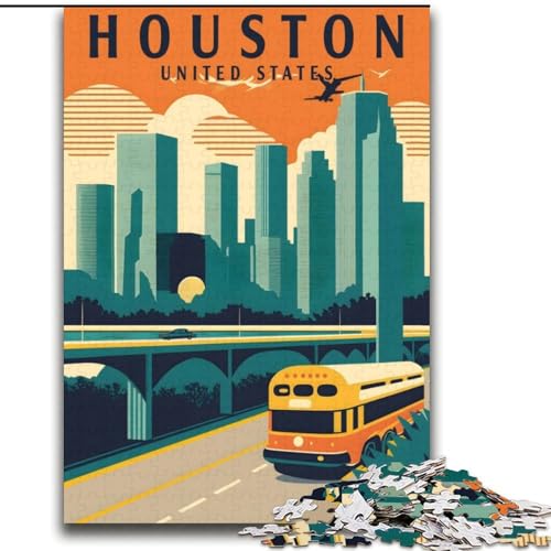 Puzzles für Erwachsene und Teenager, Puzzle Houston Texas Reisekunst, pädagogisches Spielzeug zum Stressabbau, tolle Geschenke und Spielzeuge, 70x100cm von ABKMXDKZ