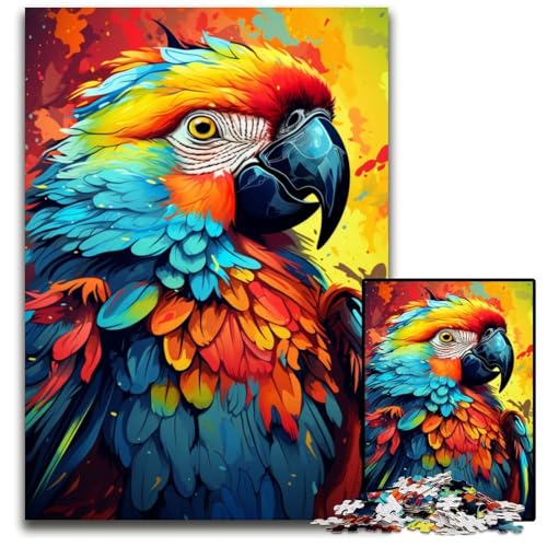 1000 teiliges Puzzle „Fantasy Psychedelic Parrot“ Holzpuzzle für Erwachsene für Teenager und Jugendliche ideales Geburtstags 1000 Teile (75 x 50 cm) von ABKXDMZK