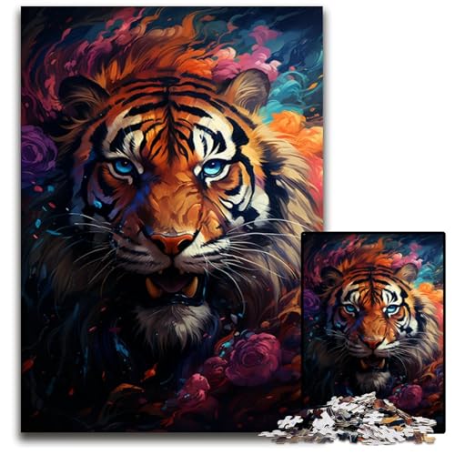 1000 teiliges Puzzle „Fierce Painting Exotic Tiger“ Holzpuzzle Denksportaufgabe interaktives Familienspiel geeignet für Kinder ab 1000 Jahren (75 x 50 cm) von ABKXDMZK