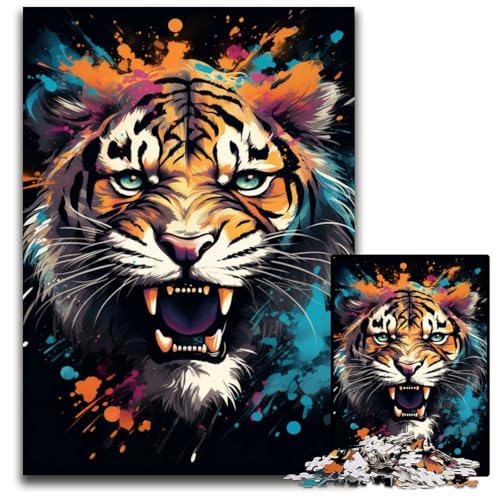 1000 teiliges Puzzle „Fierce Painting Fire Tiger“ Holzpuzzle Denksportspiel interaktives Familienspiel geeignet für Kinder ab 1000 Jahren (75 x 50 cm) von ABKXDMZK