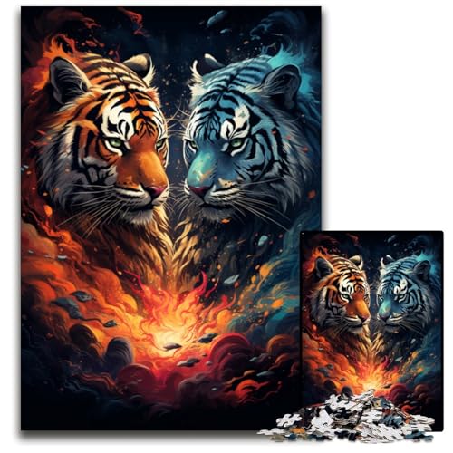 1000 teiliges Puzzle „Fierce Painting Fire Tiger“ Holzpuzzle Denksportspiel interaktives Familienspiel geeignet für Kinder ab 1000 Jahren (75 x 50 cm) von ABKXDMZK