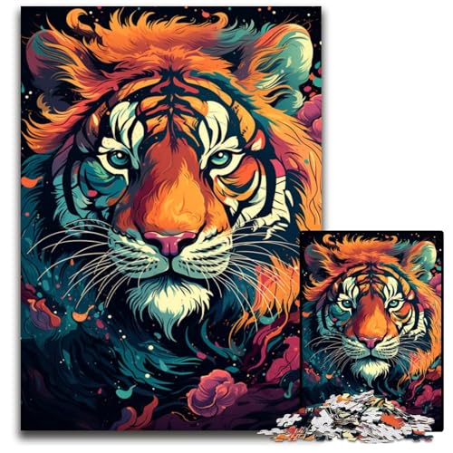 1000 teiliges Puzzle „Fierce Painting Fire Tiger“ Holzpuzzle für Erwachsene für Teenager und Jugendliche ideales Geburtstags 1000 Teile (75 x 50 cm) von ABKXDMZK