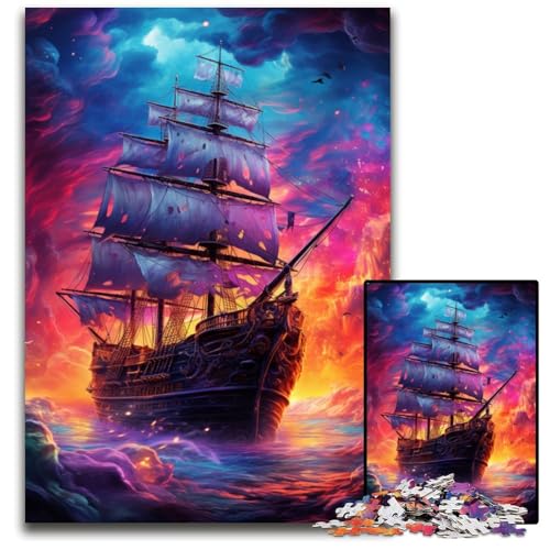 1000 teiliges Puzzle „Future“ farbenfrohes psychedelisches Piratenschiff Holzpuzzle für Erwachsene für Teenager und Jugendliche ideales Geburtstags 1000 Teile (75 x 50 cm) von ABKXDMZK