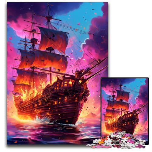1000 teiliges Puzzle „Future“ farbenfrohes psychedelisches Piratenschiff Puzzle für Erwachsene anspruchsvolles Denkspiel für Teenager Spaß für den Familienspieleabend 1000 Teile (75 x 50 cm) von ABKXDMZK