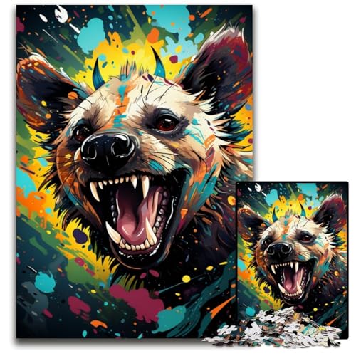 1000 teiliges Puzzle „Hyänes farbenfrohes psychedelisches Holzpuzzle“ Denksportspiel interaktives Familienspiel geeignet für Kinder ab 1000 Jahren (75 x 50 cm) von ABKXDMZK