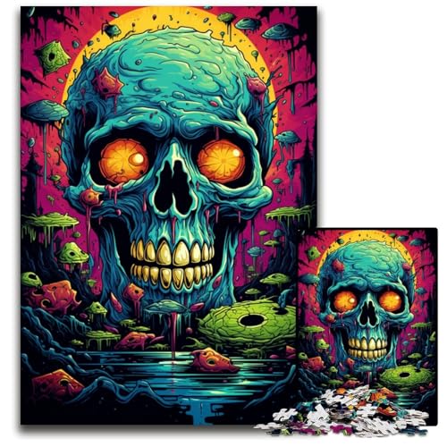 1000 teiliges Puzzle Fantasie bunter Totenkopf Holzpuzzle Denkspiel interaktives Familienspiel geeignet für Kinder ab 1000 Jahren (75 x 50 cm) von ABKXDMZK