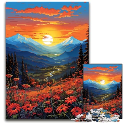 1000 teiliges Puzzle für Erwachsene Berglandschaft mit Wildblumen schwierige Puzzles für Erwachsene perfekt für Halloween Weihnachten Geburtstagsgeschenk 1000 PCS (75 x 50 cm) von ABKXDMZK