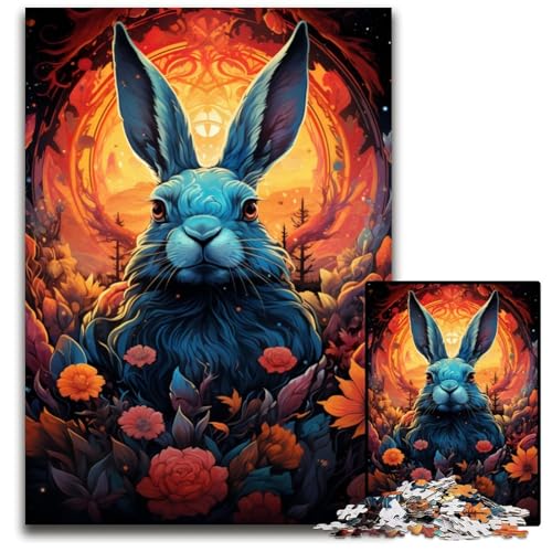 1000 teiliges Puzzle für Erwachsene Blumenhase Puzzles für Erwachsene entspannende Unterhaltung Heimdekoration 1000 Teile (75 x 50 cm) von ABKXDMZK