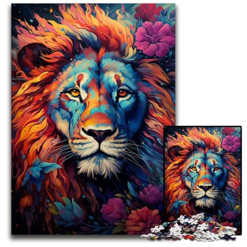 1000 teiliges Puzzle für Erwachsene Buntes psychedelisches Löwen Puzzle für Erwachsene Perfekt für Halloween Weihnachten Geburtstagsgeschenk 1000 Teile (38 x 26 cm) von ABKXDMZK