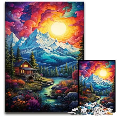 1000 teiliges Puzzle für Erwachsene Fantasie Sonnenuntergang Berge Puzzles für Erwachsene entspannende Unterhaltung Heimdekoration 1000 Teile (75 x 50 cm) von ABKXDMZK