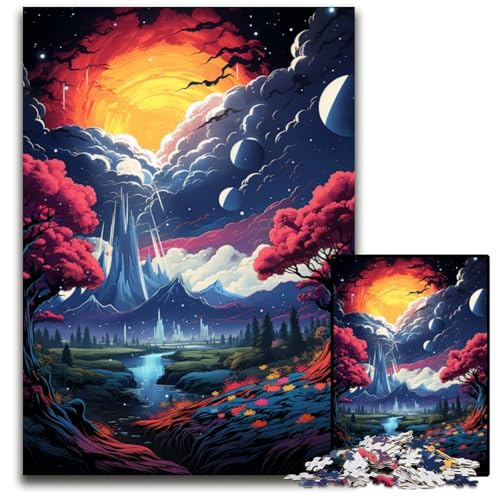 1000 teiliges Puzzle für Erwachsene Fantasie Weltraum Bunte psychedelische Landschaft schwierige Puzzles für Erwachsene perfekt für Halloween Weihnachten Geburtstagsgeschenk 1000 PCS (75 x 50 cm) von ABKXDMZK
