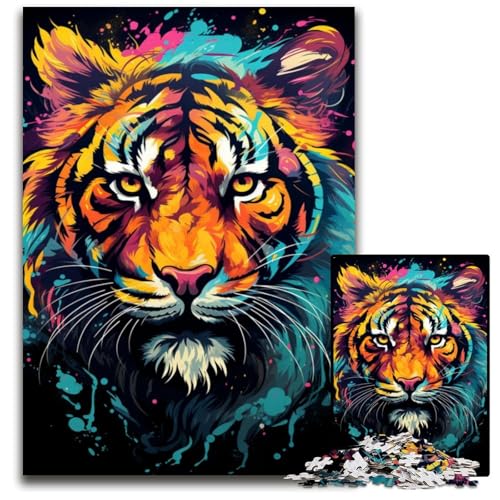 1000 teiliges Puzzle für Erwachsene Fantasie bunter Tiger schwierige Puzzles für Erwachsene perfekt für Halloween Weihnachten Geburtstagsgeschenk 1000 Teile (38 x 26 cm) von ABKXDMZK