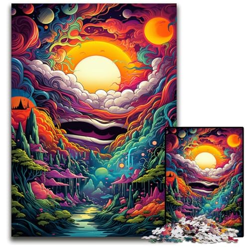1000 teiliges Puzzle für Erwachsene Fantasy Puzzle mit psychedelischem Sonnenuntergang für Erwachsene entspannende Unterhaltung Heimdekoration 1000 Teile (75 x 50 cm) von ABKXDMZK
