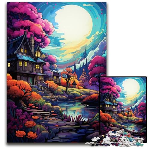 1000 teiliges Puzzle für Erwachsene Hütte unter farbenfrohen Wundern anspruchsvolle Puzzles ideal für Familienspaß Entspannung 1000 Teile (38 x 26 cm) von ABKXDMZK