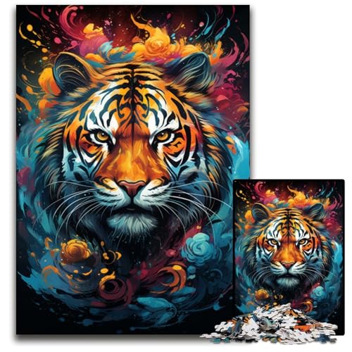 1000 teiliges Puzzle für Erwachsene Wilder bunter Tiger schwierige Puzzles für Erwachsene perfekt für Halloween Weihnachten Geburtstagsgeschenk 1000 PCS (75 x 50 cm) von ABKXDMZK