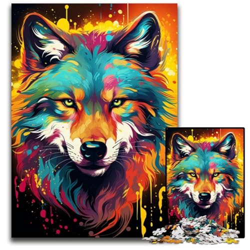 1000 teiliges Puzzle für Erwachsene Wilder bunter Wolf schwierige Puzzles für Erwachsene perfekt für Halloween Weihnachten Geburtstagsgeschenk 1000 PCS (38 x 26 cm) von ABKXDMZK