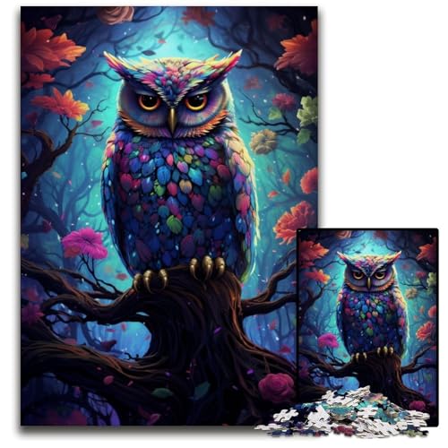 1000 teiliges Puzzle für Erwachsene Zukunft Bunte psychedelische Eule schwierige Puzzles für Erwachsene perfekt für Halloween Weihnachten Geburtstagsgeschenk 1000 PCS (38 x 26 cm) von ABKXDMZK
