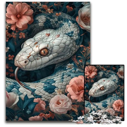 1000 teiliges Puzzle für Erwachsene weiße Schlange in Blume schwierige Puzzles für Erwachsene perfekt für Halloween Weihnachten Geburtstagsgeschenk 1000 PCS (75 x 50 cm) von ABKXDMZK